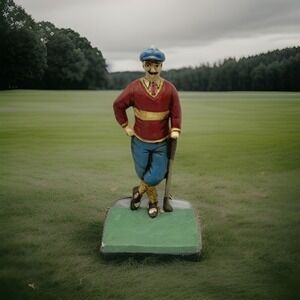 Vintage Doorstop Cast Iron 10" Male Golfer Midwest of Cannon Falls 3 IB 14oz